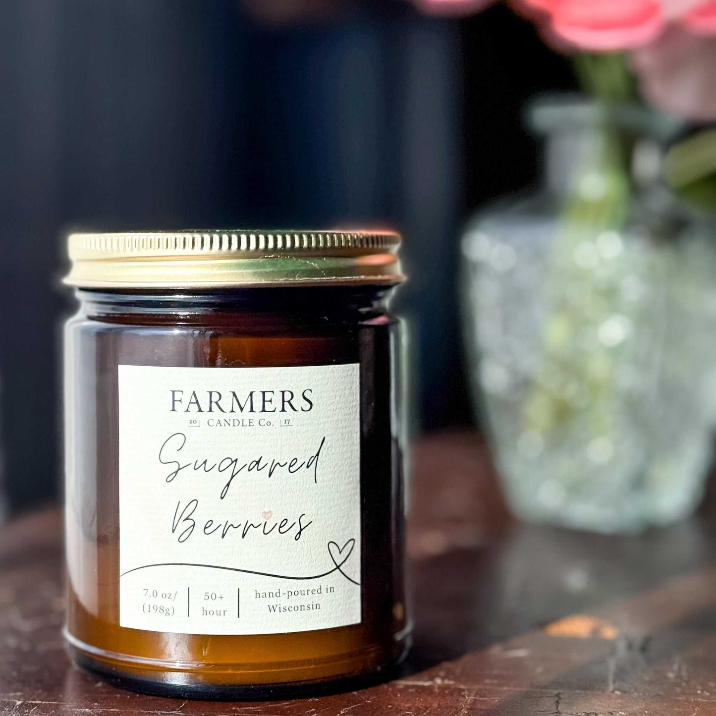 Sugared Berries candle with sweet cotton candy, raspberry, strawberry, vanilla, musk, and tonka bean aroma