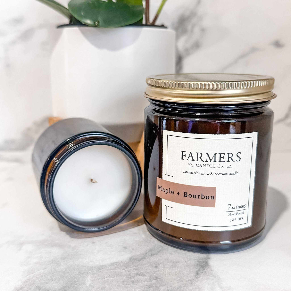 Maple + Bourbon scented candle with apple, cinnamon, bourbon, butter, maple, and vanilla notes